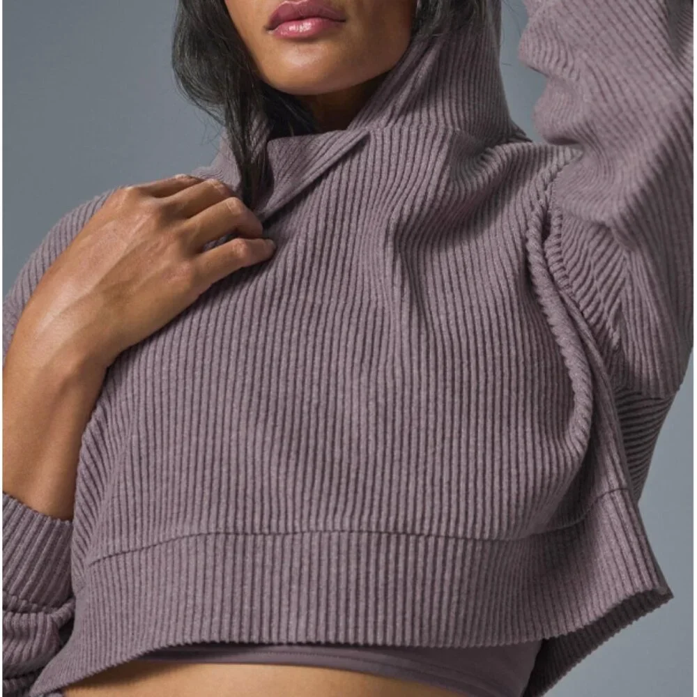 Alo Muse Hoodie Raisinette Heather Ribbed Violet Hood Sweater Hooded Sweatshirt